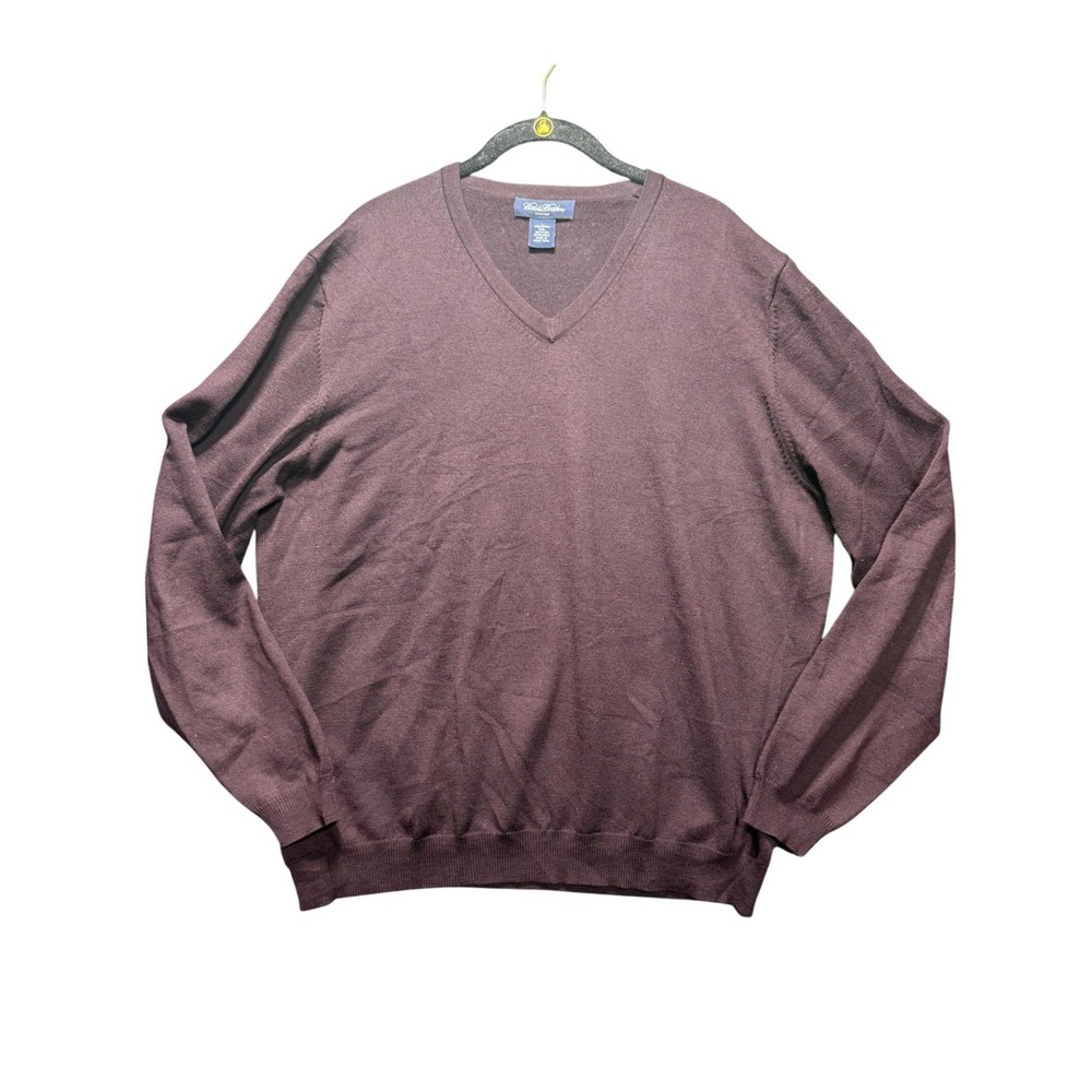 Brooks Brothers V-Neck Sweater Mens Large Burgundy Merino Wool Stretch